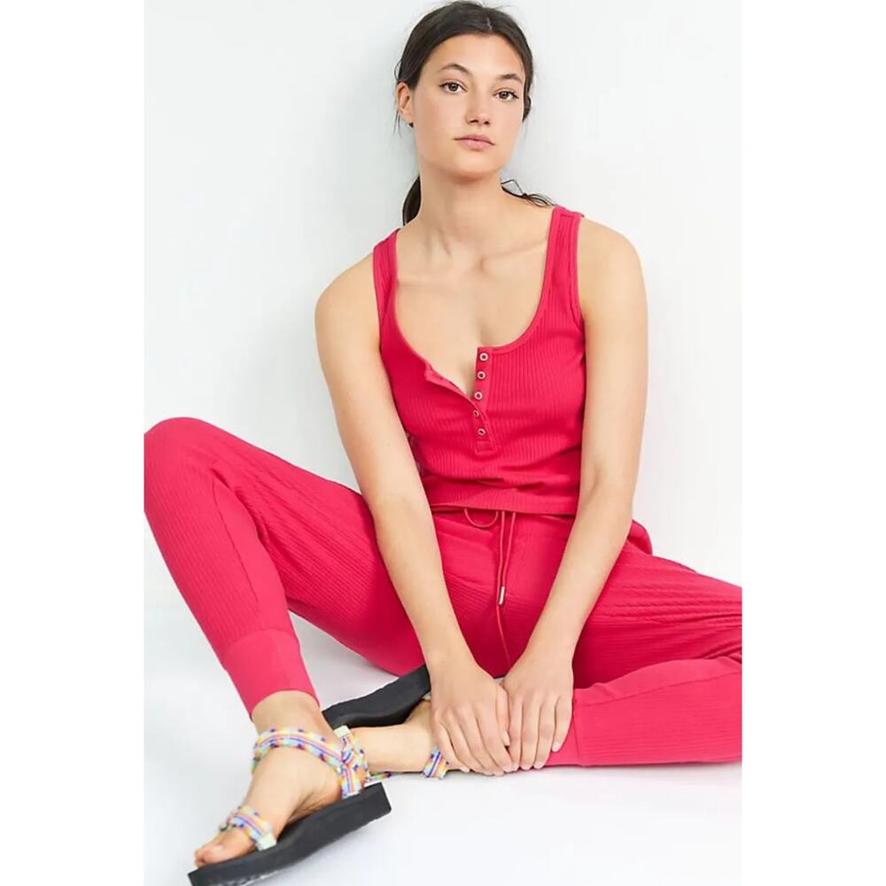 Anthropologie Daily Practice Womens Henley 2 Piece Lounge Set Size M Hot Pink